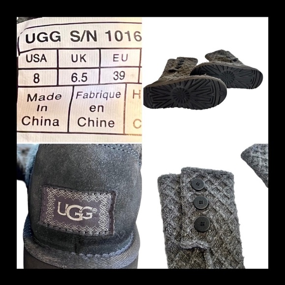 Tall UGG gray three button waffle knit boots Fold up or down worn tall or short - Picture 17 of 17